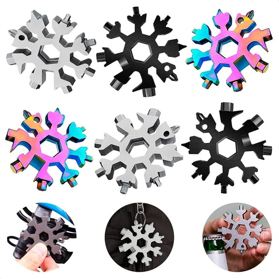 6Pcs Snowflake Multitool Keychain Screwdriver - Pocket Screwdriver Keychain Bottle Opener Keychain Multitool Key Can Opener - Snowy Portable 18-in-1 Stainless Steel Snowflake Multi-Tool for Men
