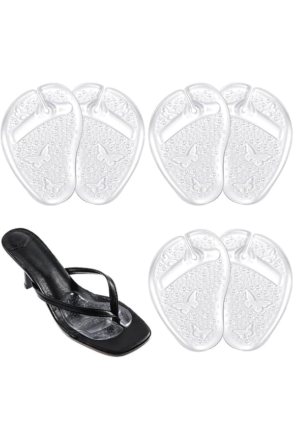 6Pcs Soft Gel Metatarsal Pads for Thong Sandals Toe Protectors, Reusable Forefoot Cushion Inserts for Flip Flop, Self-Adhesive Non Slip Shoe Cushion Inserts for Metatarsal Support Pain Relief