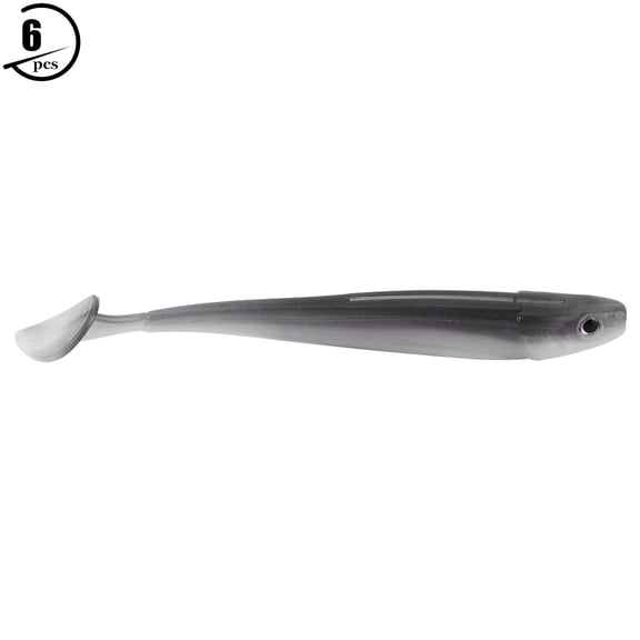 6Pcs Soft Plastic Fishing Lures - T-Tail Grub Worm Baits Fish Tackle Accessory in Gray & White