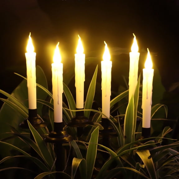 6Pcs Solar Taper Candles, Rechargeable LED Lights, Outdoor Window Yard Lamp Set, Flameless Flickering Candles, Waterproof Lights for Walkway