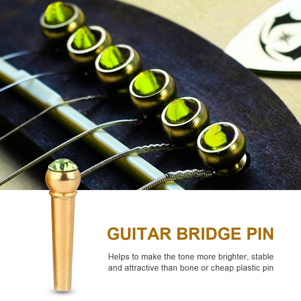 Simole Bridge 6Pcs Solid Brass Acoustic Guitar Bridge Pins with Green Crystal Glass ...
