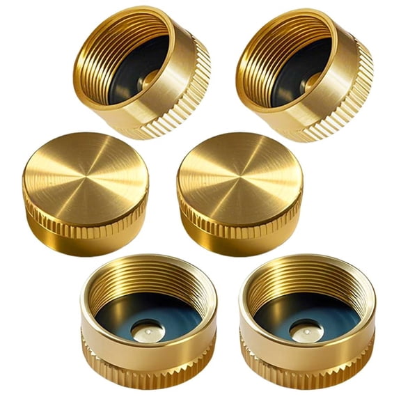 6Pcs Solid Brass Propane Tank Cap - Universal for 1 LB Refillable Propane Cylinders, Leak-Proof Seal with Rubber Washer, Protect Threads for Camping, RV, BBQ, Heater