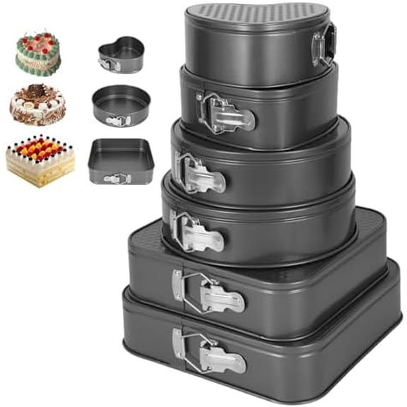6Pcs Springform Cake Pan Set Of 7 7.8 8.6 9 10 11inch Moldes Para Pasteles Non-Stick Spring Pans Heart Cake Pan Round Nonstick Cheesecake Pans Square Spring Form Pan For Cheesecake Pizza Quiches