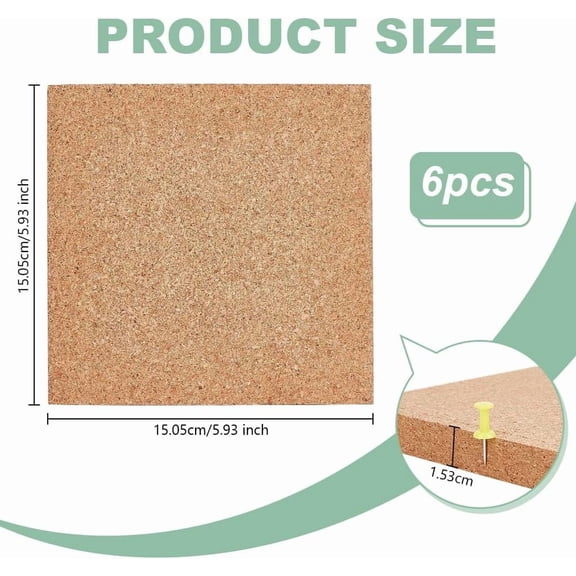6Pcs Square Bulletin Boards 5.9x5.9 Inch Non Self-Adhesive Wood Cork Board 0.6 Inch Thick Decorative Display Boards Square Message Wood Sheet for Wall Decoration Party DIY Crafts Supplies