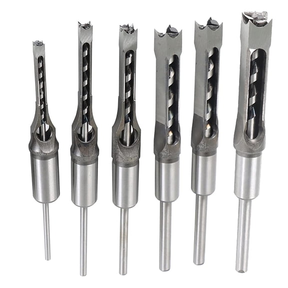 6Pcs Square Hole Drill Bit HSS Square Hole Saw Mortise Chisel Drill Bit Tools Wood Mortising Chisel Set, Sizes 1/4, 5/16, 3/8, 1/2, 9/16, 5/8 Inch