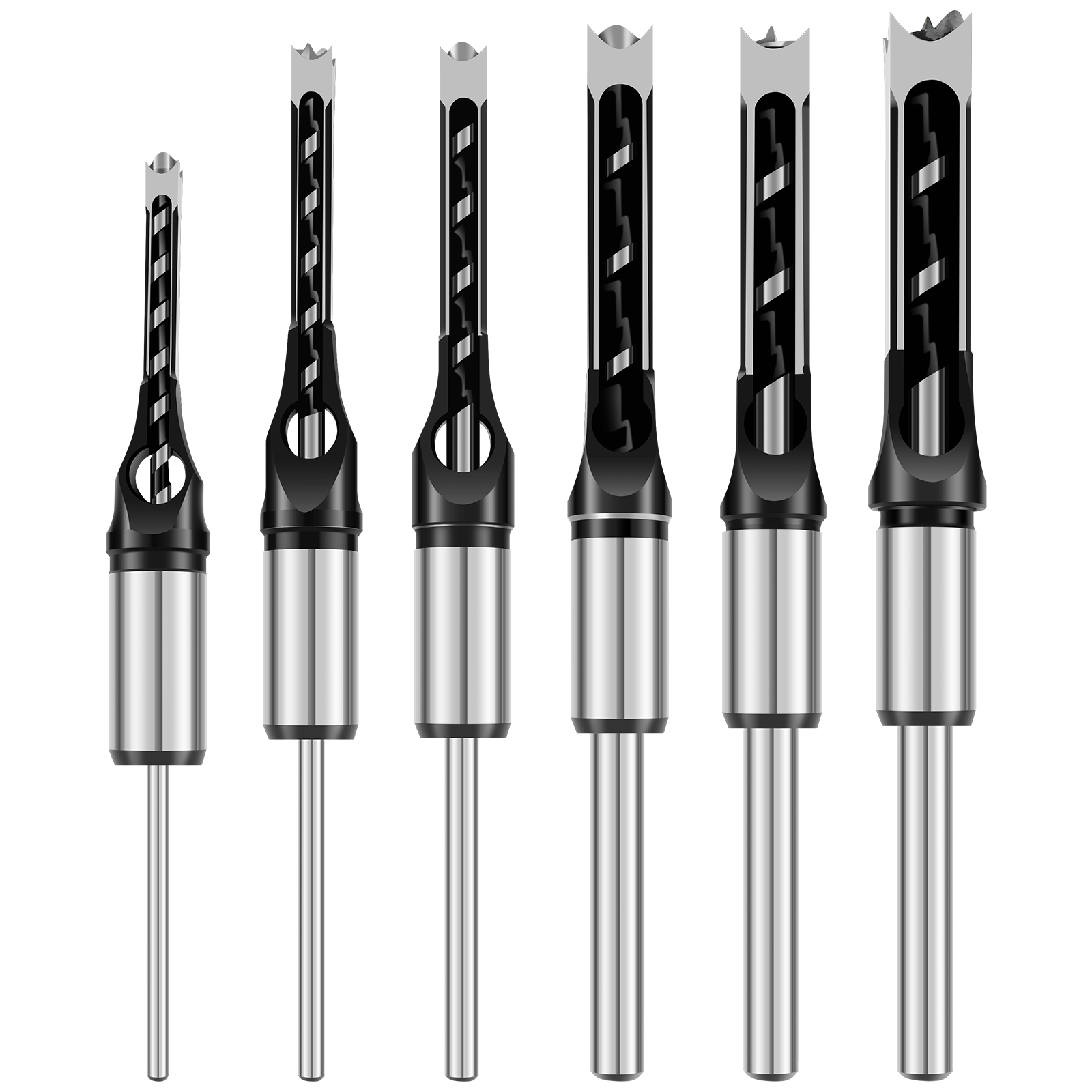 6Pcs Square Hole Drill Bits High Speed Steel Mortising Chisel Drill Bit