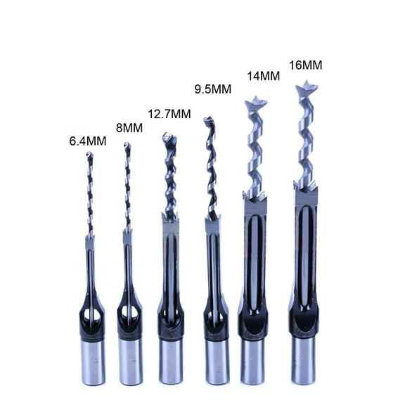 6Pcs Square Hole Mortise Chisel Drill Bit Tools, 5/8" 9/16" 1/2" 3/8" 5/16" 1/4" HSS Woodworking Hole Saw Mortising Bit