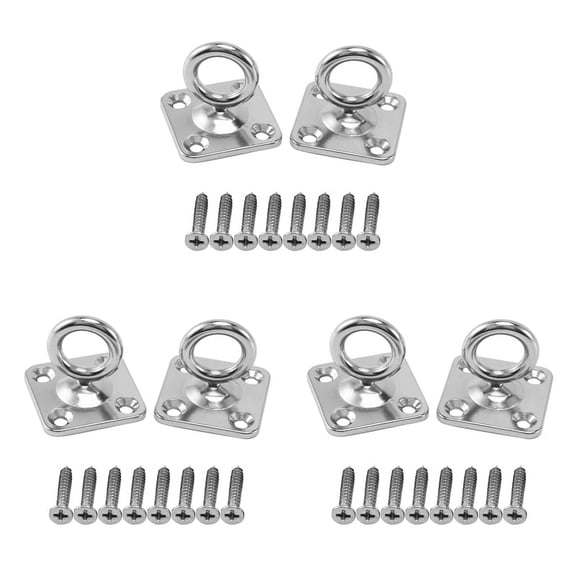 6Pcs Square Swivel Pad Eye Rotatable Ceiling Hook Wall Mounted Hook Stainless Steel Eye Pad Plate for Yoga (with Screws),6 x Ceiling Hook,Silver