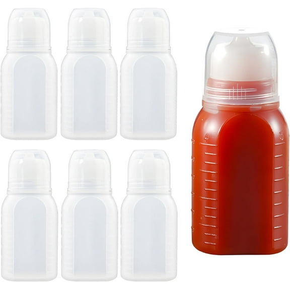 6Pcs Squeeze Ketchup Dressing Container,2oz/60ml Clear Leak Proof Travel Size Salad Dressing Bottles with Screw Cap for Lunch,BBQ,Camping