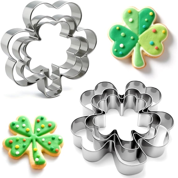 6Pcs St. Patrick's Day Metal Cookie Cutter Set - Shamrocks & Four Leaf Clovers Shapes Large 4 Small 3 Mini 2, Stainless Steel Clover Biscuit Mold for Irish Spring Holiday Party Decor or Baking