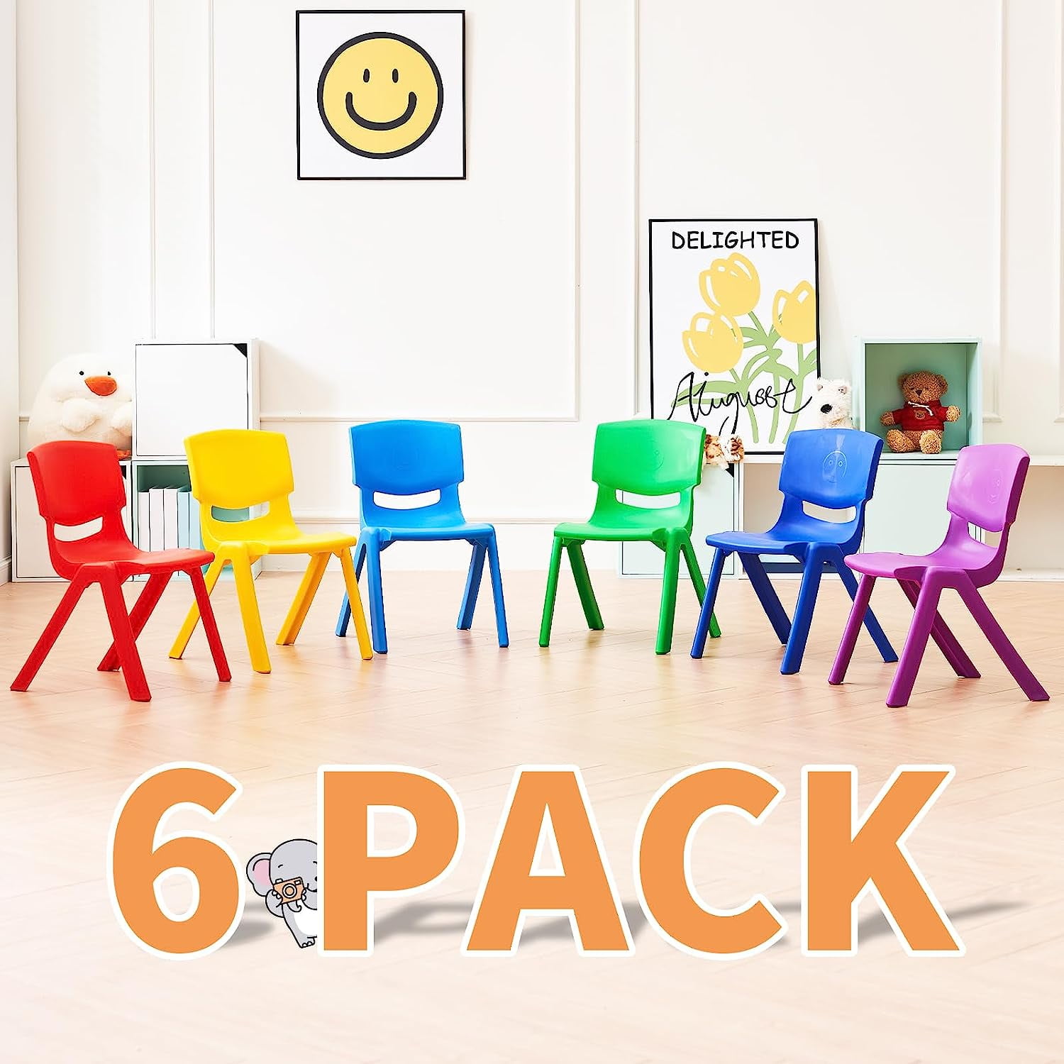 Wanan Toddler Plastic Chairs, Modern Outdoor Chairs for Reading, Relaxing, Learning, Painting, Playing (Set of 6)