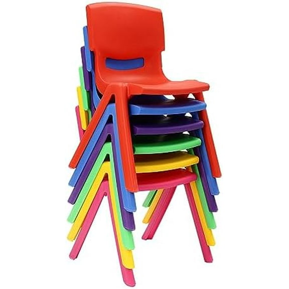 6Pcs Stackable Kids Plastic Chairs for Classroom | 11.02in Seat Height, 220.5lbs Load Capacity | Lightweight (3.3lbs/Chair) School Chairs for Daycare, Home, Outdoor | Multicolor, Blue/Yellow/Pink/Red