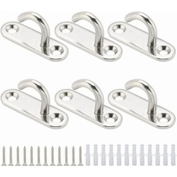 6Pcs Stainless Steel Ceiling Hooks Pad Eyes Plate Marine Hardware Hooks Oval Open Hooks Anchor Heavy Duty Screw Wall Mount Hook for DIY Making