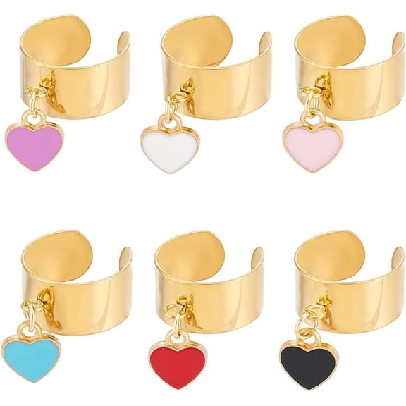 6Pcs Stainless Steel Charm Rings Adjustable Rings with Heart Charms Women's Ring Colourful Charm Rings for Christmas New Year Gifts Open Finger Rings for Jewelry Gift DIYDIY