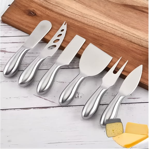 6Pcs Stainless Steel Cheese Knife Set, Cheese Slicer Cutter and Spreader Fork, Kitchen Tools for Serving Cheese Board