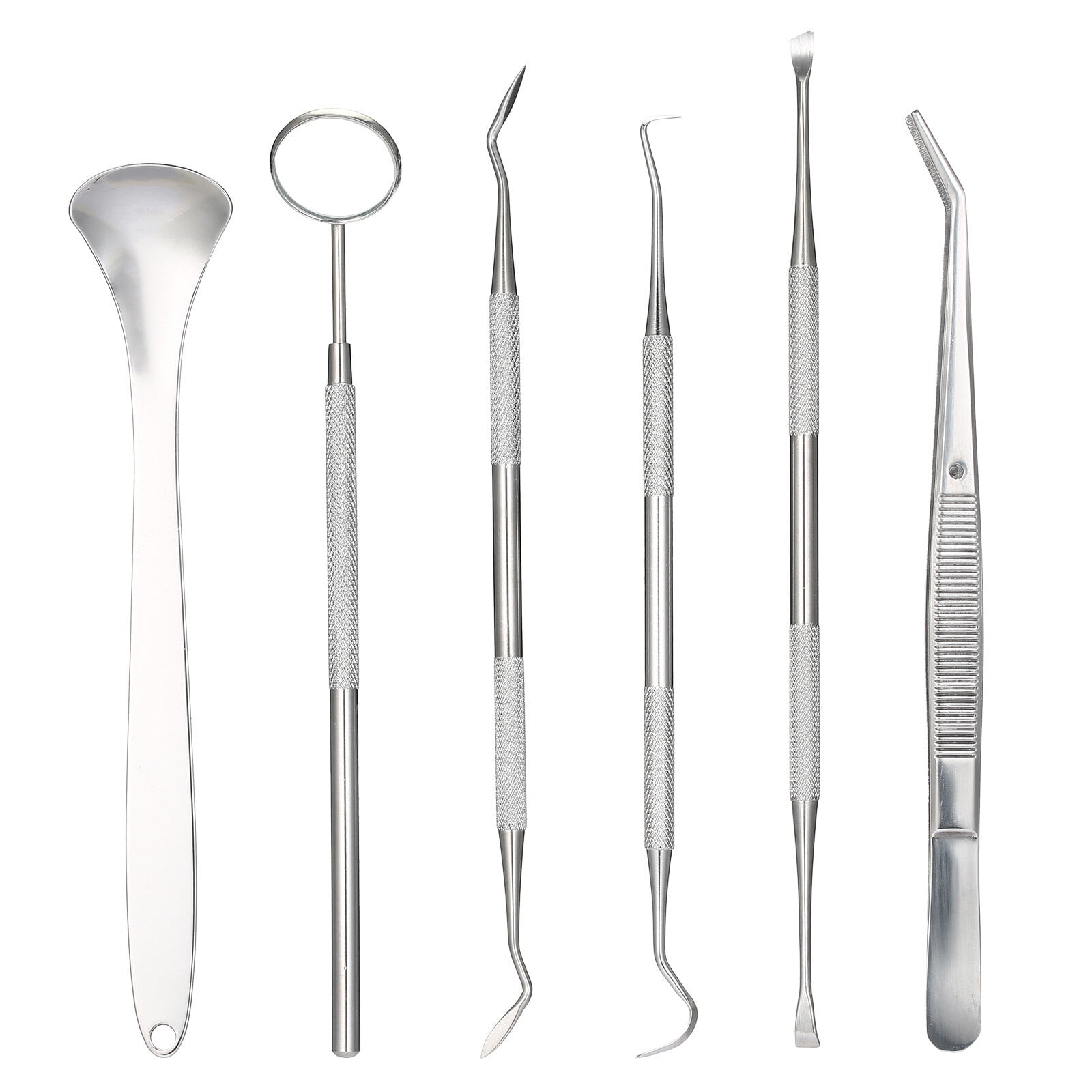 6Pcs Stainless Steel Dental Tools Kit Dentist Tooth Clean Hygiene Picks Mirror Kit Oral Health Tooth Cleaning Inspection Teeth Cleaner
