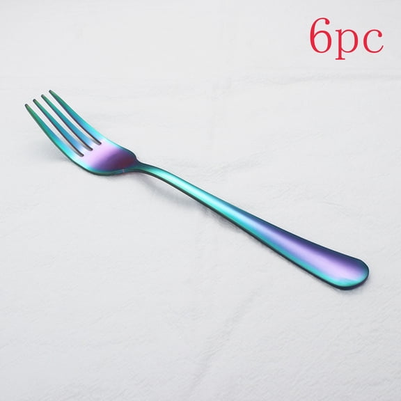 6Pcs Stainless Steel Dinner Forks Rainbow Iridescent Dessert Flatware Ergonomic Balanced Metal Cutlery For Home Party Restaurant(Purple-20Cm)