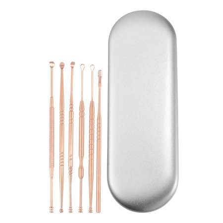 6Pcs Stainless Steel Ear Cleansing Tool Set Ear Cleaner Ear Care Set with Storage Case Rose Gold Tone