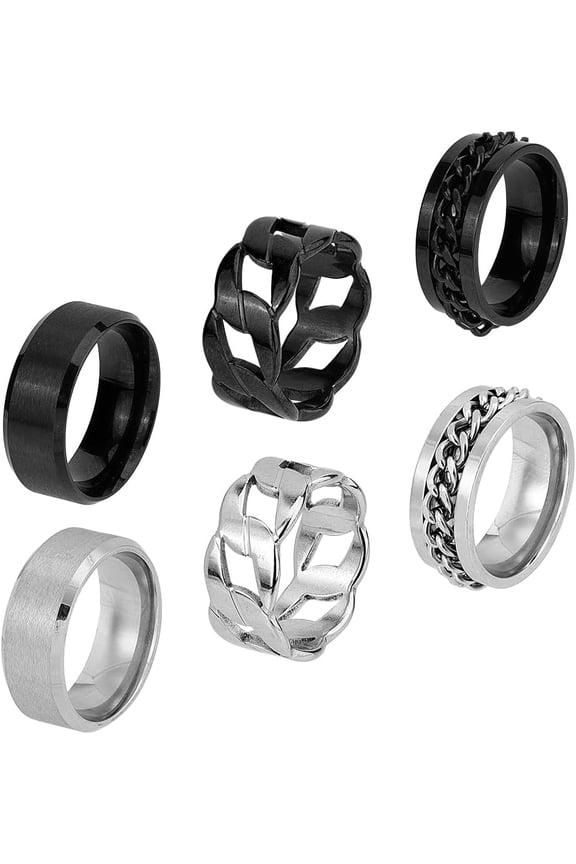 6Pcs Stainless Steel Fidget Anxiety Ring Spinner Rings Set Plain Band Ring Brushed Rotating Chain Ring Wedding Promise Rings Matte Comfort Finger Rings Set for Men Women Mixed Color