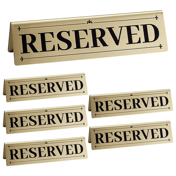 6Pcs Stainless Steel Golden Table Top Reserved Sign Double-Sided Tent Reserved Seat Display Signs for Wedding Restaurant Seating Reservation Ceremony and Events DIY