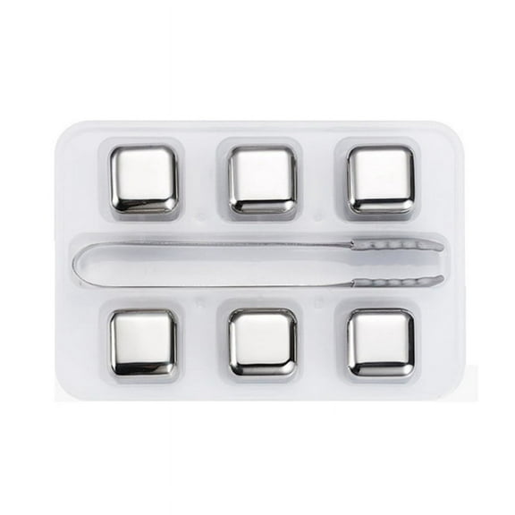 6Pcs Stainless Steel Ice-Cubes Set Reusable Chilling Stones for Whiskey Wine Cooling Rock Bar Tool
