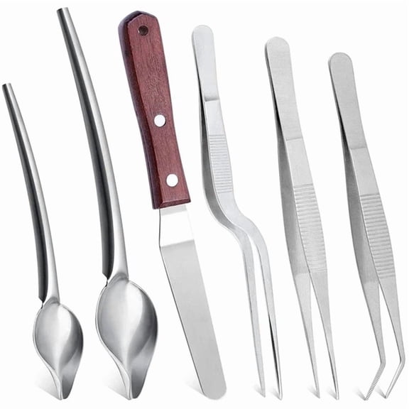 6Pcs Stainless Steel Kitchen Tongs Chef Cooking Tweezers Drawing Spoons Spatula for Food Styling Culinary