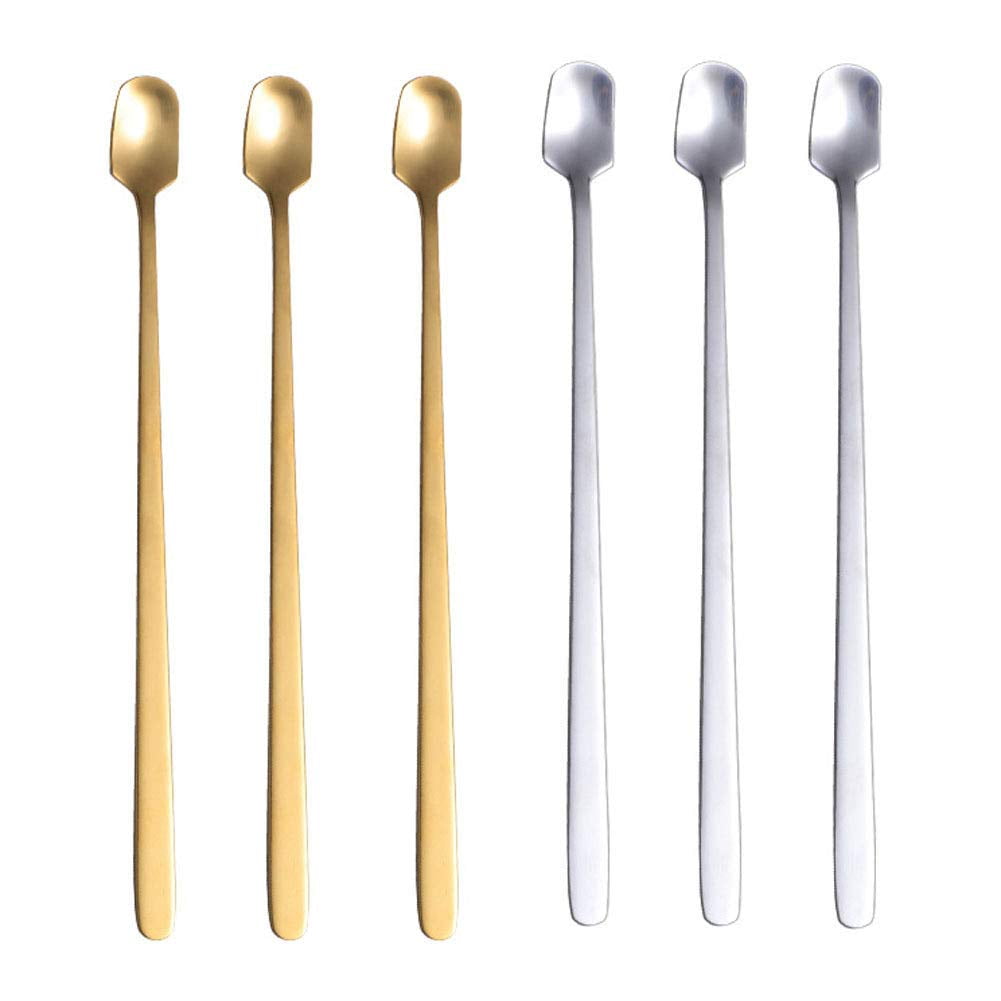 6Pcs Stainless Steel Long Handle Mixing Stirring Square Spoons Coffee ...