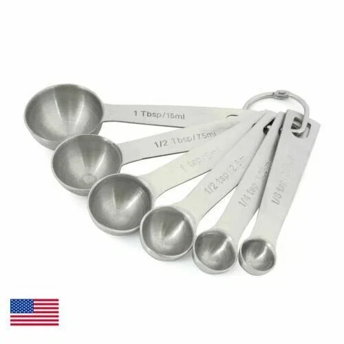 6Pcs Stainless Steel Measuring Spoons Silver Kitchen Food Baking Tools 0.6-15Ml