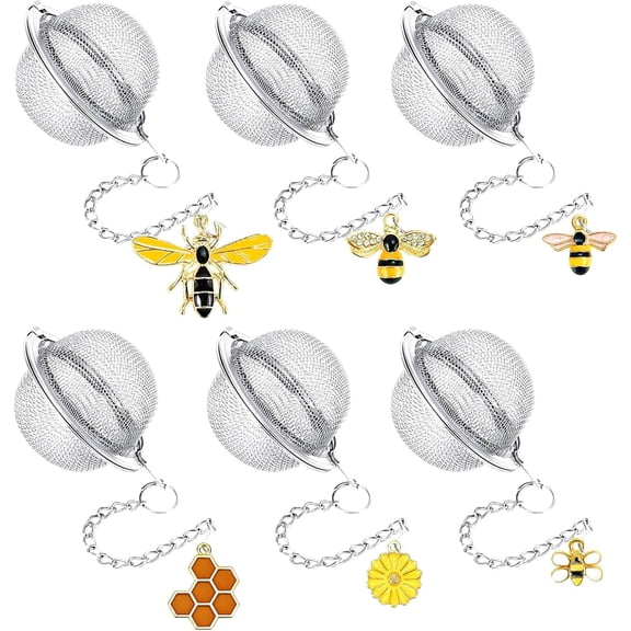 6Pcs Stainless Steel Mesh Tea Infuser, 2.1 inch Tea Strainer with Honey Bee Set Pendant, Tea Ball Tea Diffuser Tea Steeper for Filtering Tea,Tea Infusers for Loose Tea