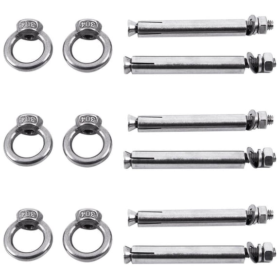 6Pcs Stainless Steel Raw Style Shield Anchor Eye Bolts M6 x 82mm,Silver