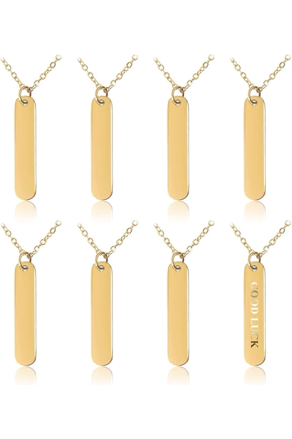 6Pcs Stainless Steel Rectangle Pendant Golden 3D Bar Blank Necklace Engravable with Cable Chains Stainless Rectangular Pendant Stamping Blank Bar Pendants for Gifts for DIY