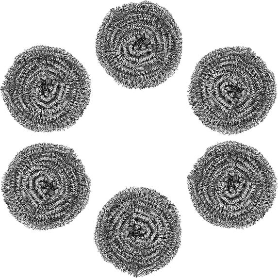 6Pcs Stainless Steel Scouring Pads Heavy Duty Silver Metal Wool Scrubber Rust Resistant Wire Sponge for Pot Pan Grime Removal in Kitchen and Grill