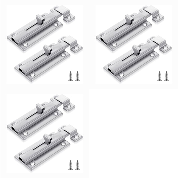 6Pcs Stainless Steel Slide Bolt , Bathroom Stall Door with Screw,Slide Locks for Inside Door Stall Hardware