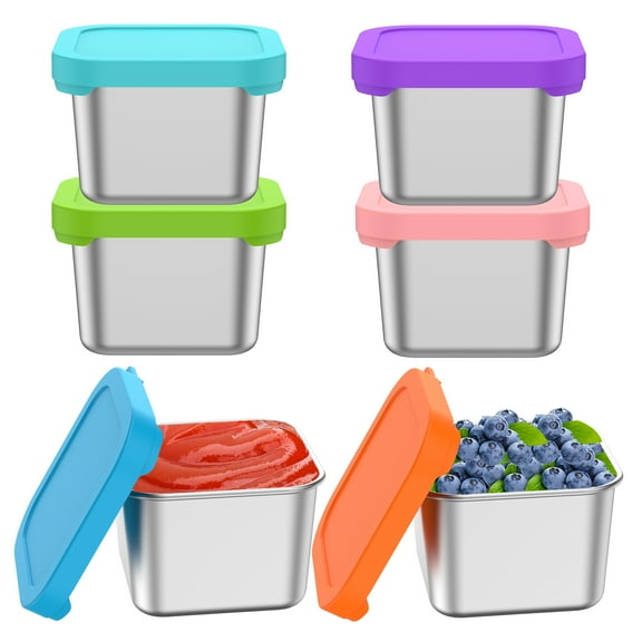 6Pcs Stainless Steel Snack Containers 6oz Dipping Sauce Cups Leakproof Sauce Containers Stackable Condiment Cups with Silicone Lids Dressing Container for School Picnic