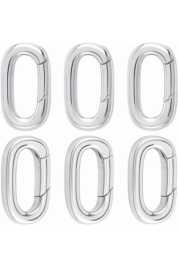 6Pcs Stainless Steel Spring Gate Rings Rectangle Stainless Steel Color 14x8x2.5mm