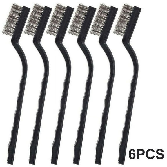 6Pcs Stainless Steel Wire Brushes Mini Cleaning Brushes Rust Remover Tool Set For Metal Parts And Machinery 5.1 Inch Black