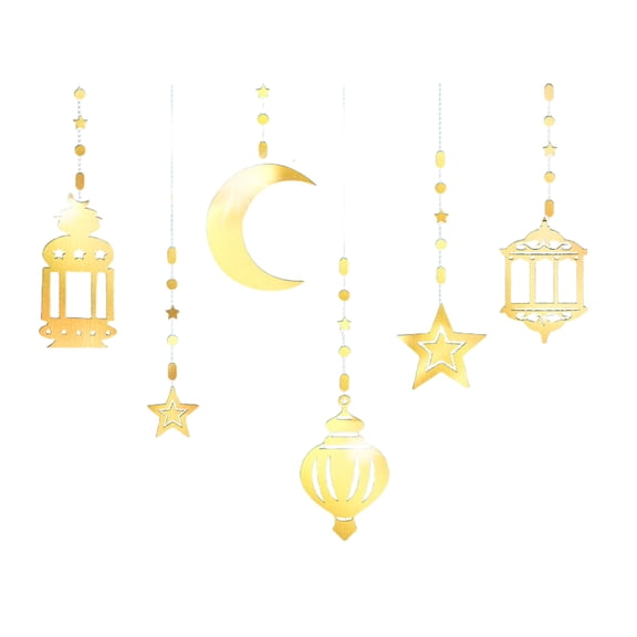 6Pcs Star Moon Garlands Hanging Streamers Banners for Eid Ramadans Backdrops Muslims Party Supplies Ceiling Garlands