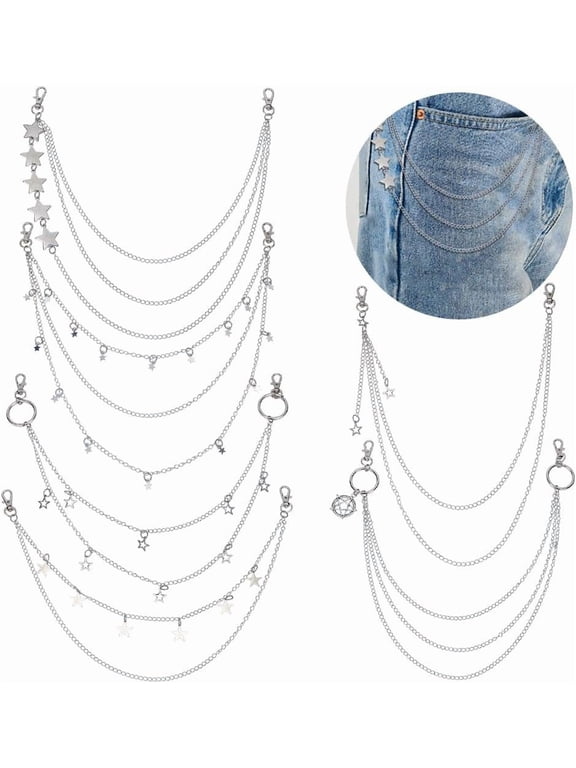 6Pcs Star Pants Chain Hip Hop Punk Jeans Chain Wallet Pocket Chains Metal Punk Pants Fashion Vintage Jean Chains Accessories for Women Men Pant Jeans Wallet Decoration