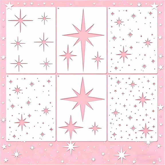 6Pcs Star Stencil for Painting, Reusable Paint Stencils for Walls Twinkle Star Wall Drawing Stencils for Painting on Wood Craft Canvas Fabric Home Decoration