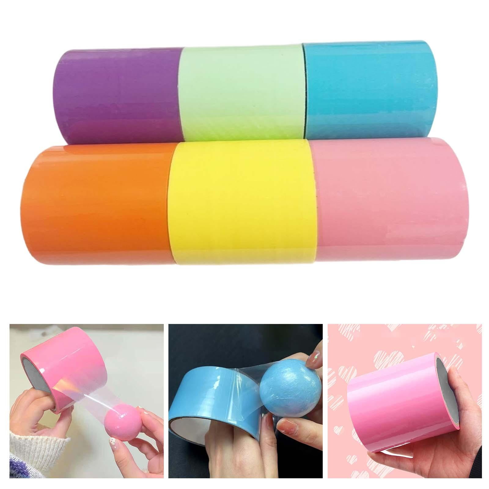 6Pcs Sticky Ball Tapes DIY Rainbow Sensory Toy 6 Colors 4 inch Wide for Kids