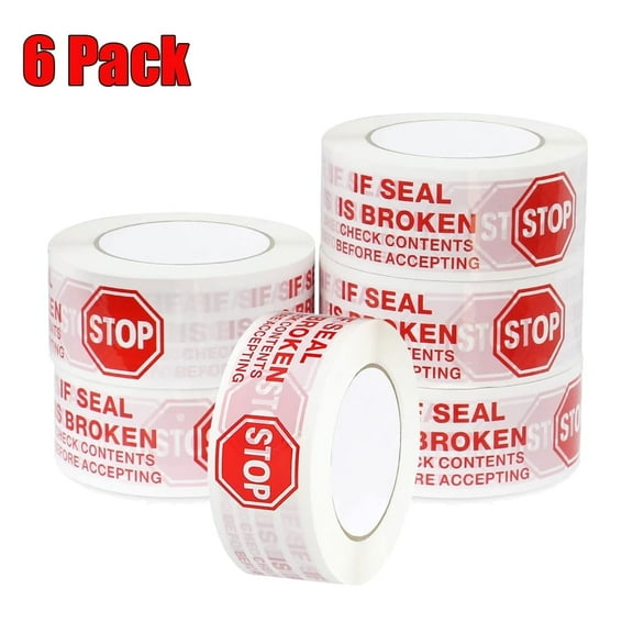 6Pcs Stop Sign Sealing Tape Pre-Printed IF Seal is Broken,Check Contents Before Accepting,Heavy Duty Packing Tape-3 Inch x 110 Yards