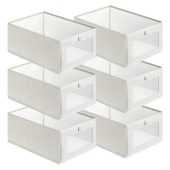 6Pcs Storage Cubes Cotton Linen Clothing Storage Bins Foldable Clothes Jeans Toys Bins Multipurpose Cube Storage Boxes With Visible Window for Book Clothes Toys