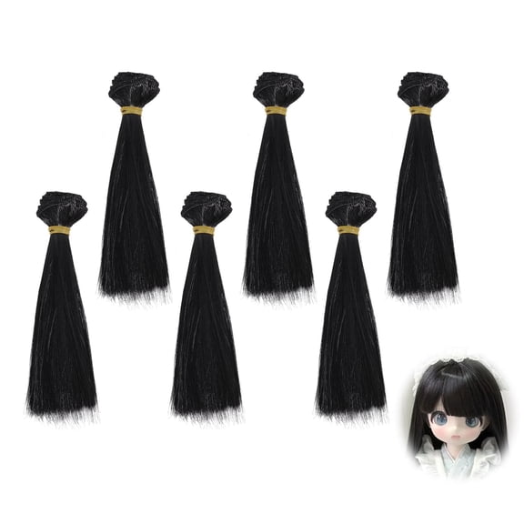 6Pcs Straight Wig Black Wig Hair 15cm/5.9inch Silk Straight Wig Hair Extension Accessories for DIY Makings Straight Hair for Wigs Accessories Making DIY