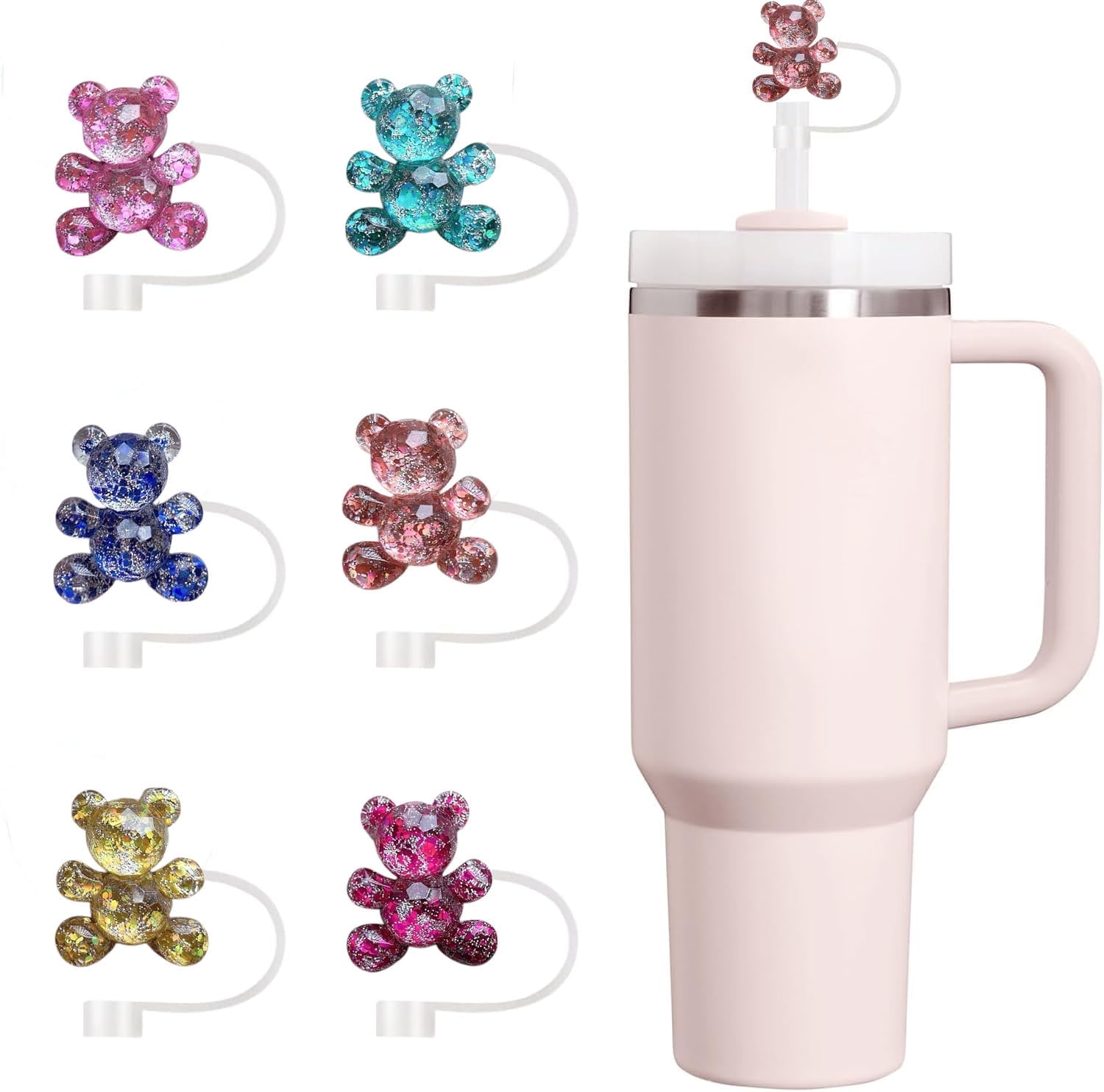 6Pcs Straw Covers Cap for Stanley Cup,Colorful BlingBling Bear Straw ...