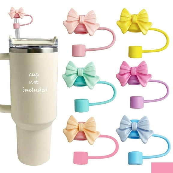 6Pcs Straw Covers Cap for Stanley Cup,Colorful Butterfly Bow Straw Topper for Women, 10mm Silicone Straw Cover Fits for Stanley Tumbler, Kids Themed Party Gifts Decoration