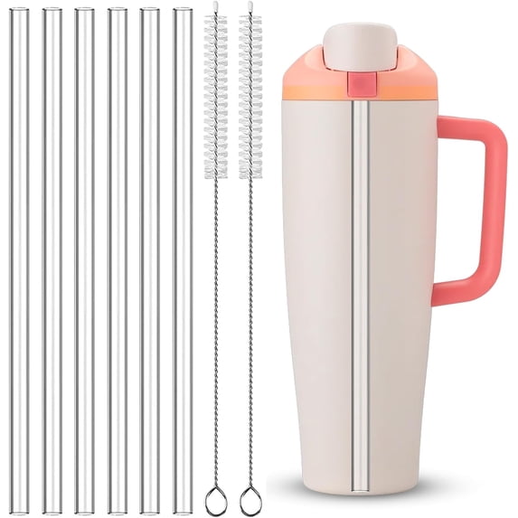 6-Pack Replacement Straws For Owala FreeSip 14-40oz - Graduated Lines, Includes Cleaning Brush (Yellow, Orange, Green)