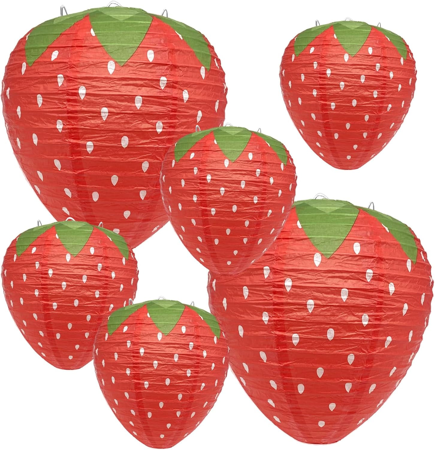 6Pcs Strawberry Paper Lantern, Fruit Themed Party Decorations Strawberry Birthday Decorations Cute Hanging Ornaments Girl Room Decor Hungry Caterpillar Party Supplies