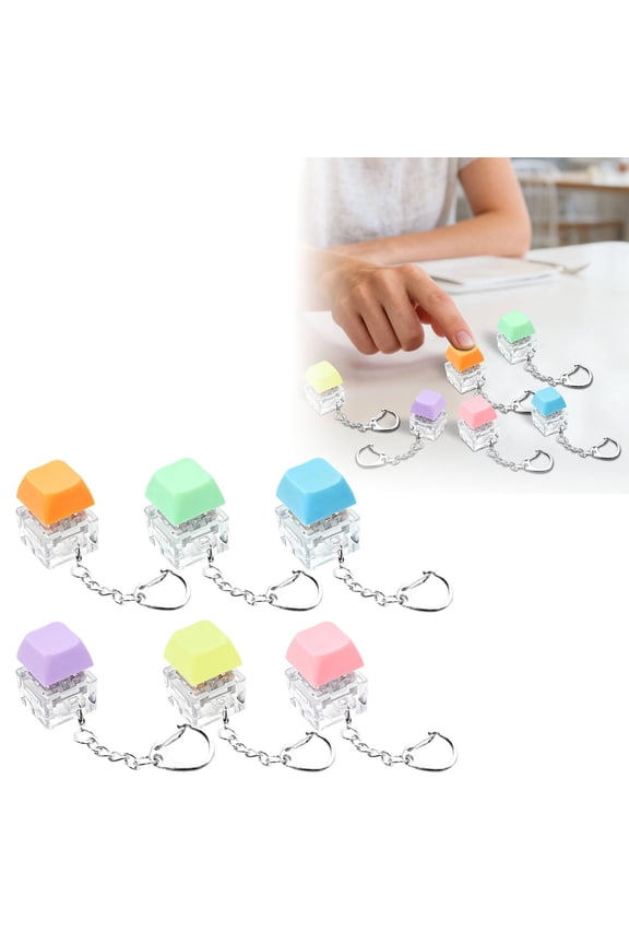 6Pcs Stress Relieving Keyboard Keychain Set – Clicker Fidget Toy, Portable Keychain for Anxiety Relief, Novel Desk Accessory for Adults