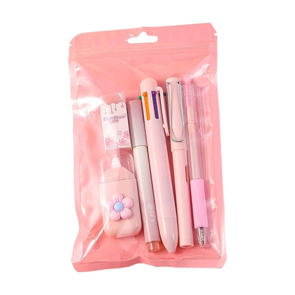6Pcs Student Stationeries With Multicolored Ballpoint Pen Highlighter Retractable Gel Pen Eraser Pencil Correction Tape