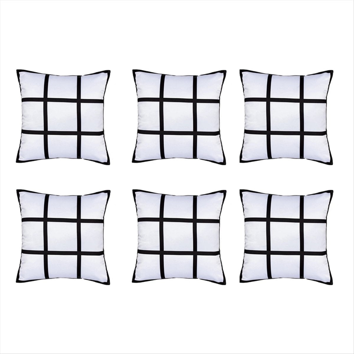 6Pcs Sublimation Blank Panel Pillow Case DIY Polyester Cushion Cover 9 Photo Heat Transfer Printing Throw Pillowcase,L,6 x Pillowcase,Black&White